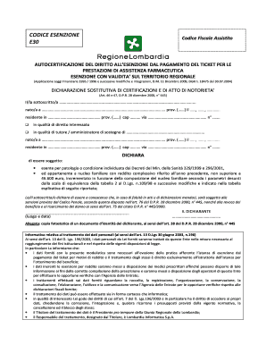 Modulo di Esenzione per l'Assistenza Farmaceutica