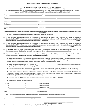 Dichiarazione di Disponibilità al Lavoro