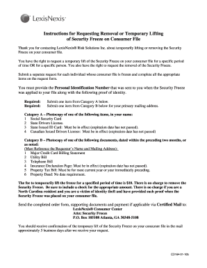 Security Freeze Lift Request Form