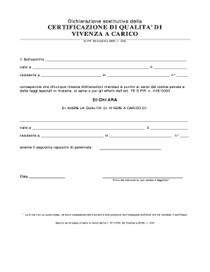 Dichiarazione sostitutiva della certificazione di qualita' di vivenza a carico