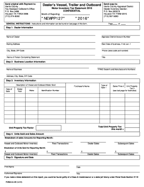 Texas Dealer's Vessel and Outboard Motor Inventory Tax Statement