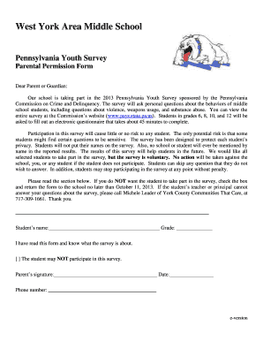 Pennsylvania Youth Survey Parental Permission Form