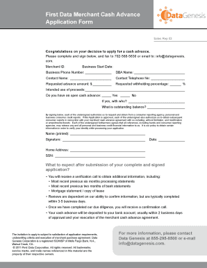 First Data Merchant Cash Advance Application Form