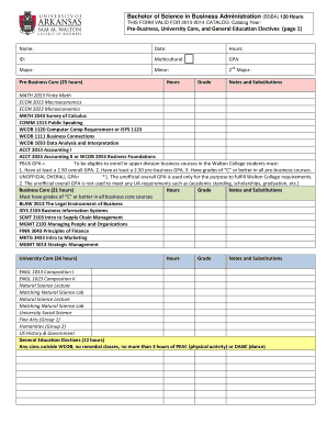 Bachelor of Science in Business Administration Degree Plan