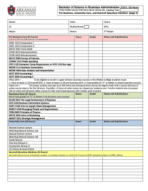 Bachelor of Science in Business Administration Degree Plan