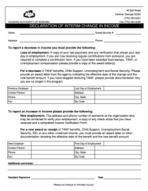 Housing Authority Income Change Declaration
