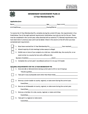 12 Year Membership Pin Application Form