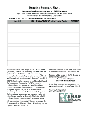 Donation Summary Sheet
