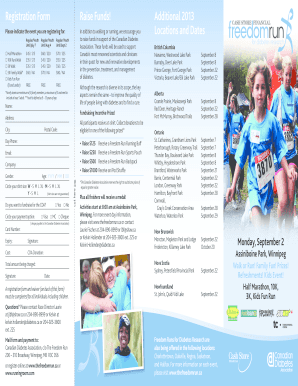 Canadian Diabetes Association Freedom Run Registration Form