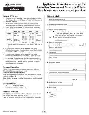 Australian Government Rebate on Private Health Insurance Form