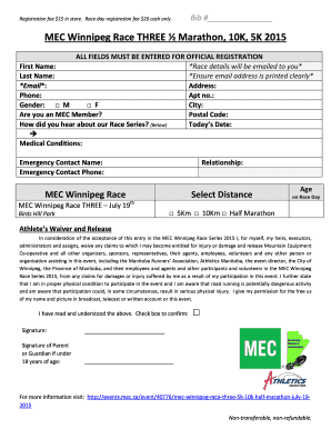 MEC Winnipeg Race Registration Form