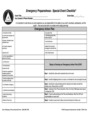 Emergency Preparedness Special Event Checklist