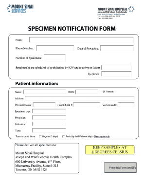 Specimen Notification Form