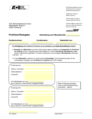 ProfiCard-Rückgabe Abmeldung