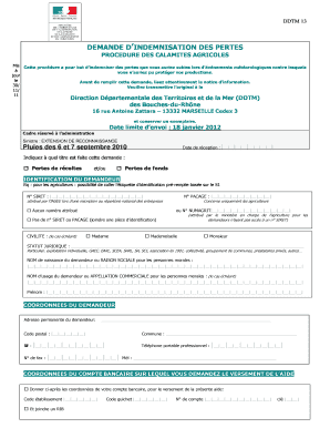 Demande d’indemnisation des pertes