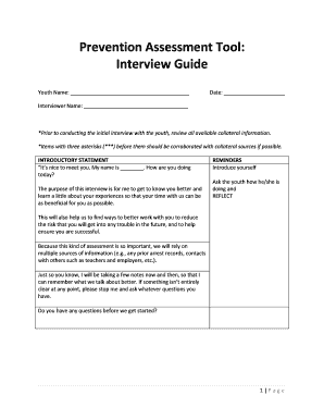 Youth Prevention Assessment Interview Guide
