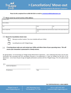Pennsylvania Residential Service Cancellation Form