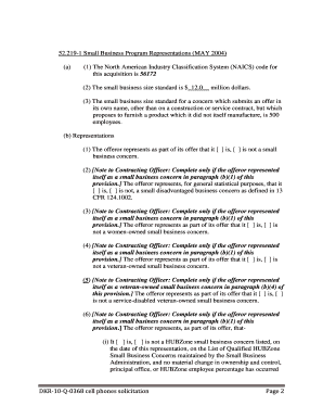 Small Business Program Representations Form