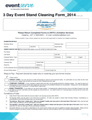 3 Day Event Stand Cleaning Form