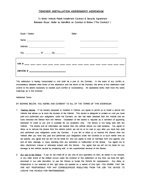 Vehicle Tracker Installation Agreement Addendum