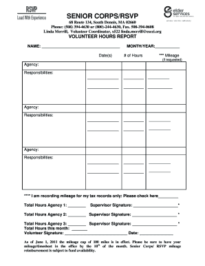 Senior Corps Volunteer Hours Report