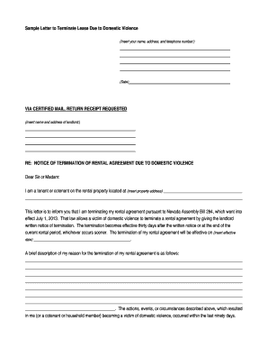 Notice of Termination of Rental Agreement Due to Domestic Violence