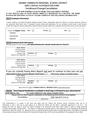 Dennis-Yarmouth Direct Deposit Authorization Form