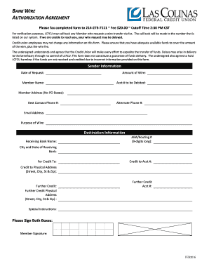 Bank Wire Authorization Agreement
