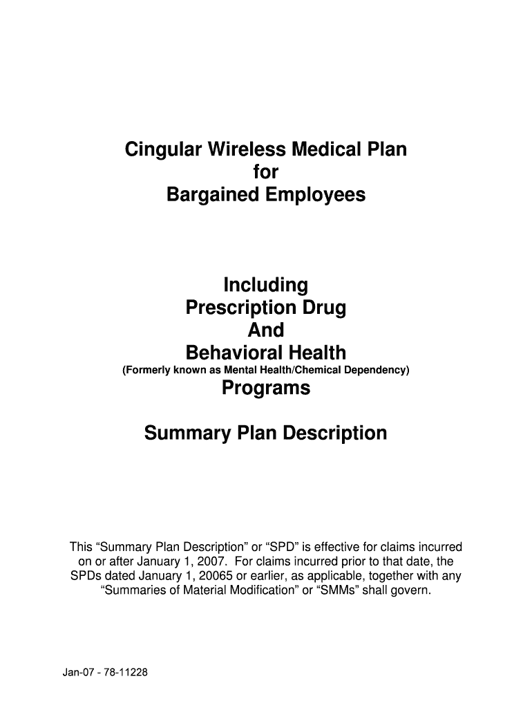 Fillable Online Cingular Wireless Medical Plan for Bargained Employees