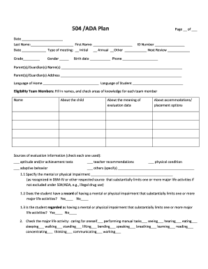504/ADA Student Plan Form