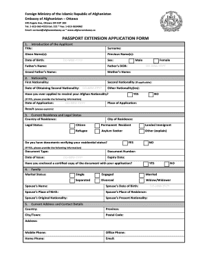 Afghanistan Passport Extension Application Form