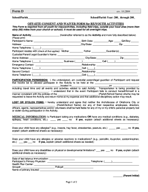 Off-Site Consent and Waiver Form for Youth Activities