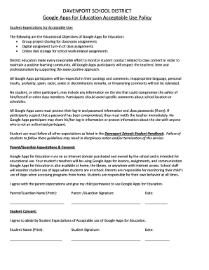 Davenport School District Google Apps for Education Acceptable Use Policy
