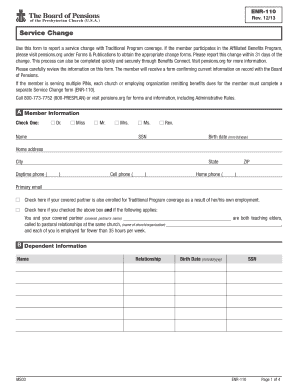 Service Change Form ENR-110