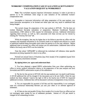 Workers' Compensation Case Evaluation & Settlement Valuation Request