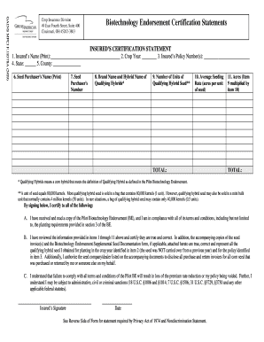 Biotechnology Endorsement Certification Statement