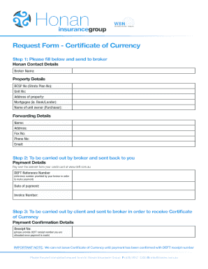 Certificate of Currency Request Form
