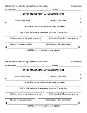 Middle School Bibliography Form