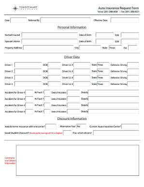 Auto Insurance Request Form