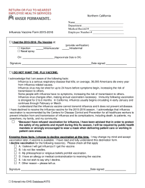 Influenza Vaccine Form 2015-2016