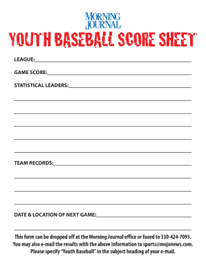 Youth Baseball Score Sheet