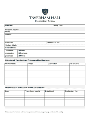 UK School Job Application Form