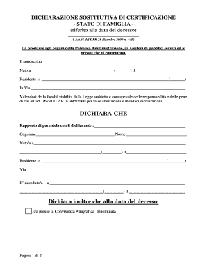 Dichiarazione Sostitutiva di Certificazione - Stato di Famiglia