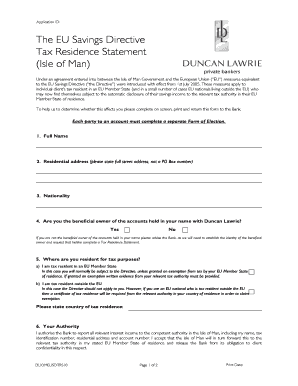 EU Savings Directive Tax Residence Statement