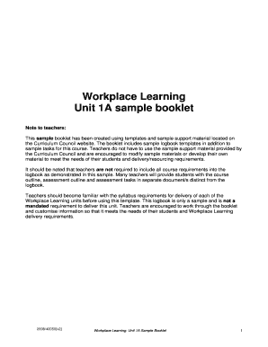 Workplace Learning Unit 1A Sample Booklet