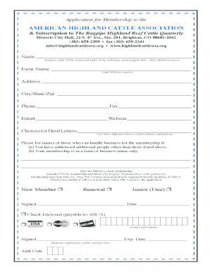 American Highland Cattle Association Membership Application