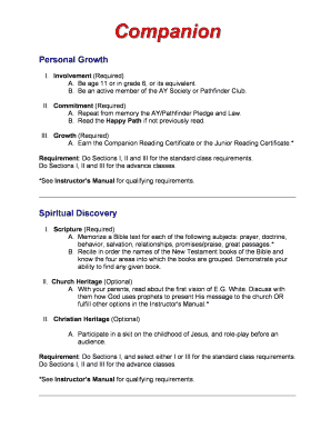 Companion Pathfinder Club Requirements