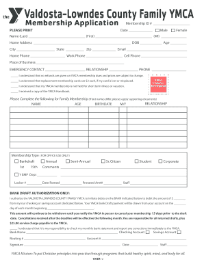 Valdosta-Lowndes County Family YMCA Membership Application