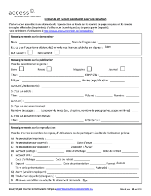 Demande de licence ponctuelle pour reproduction