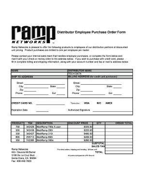 Distributor Employee Purchase Order Form